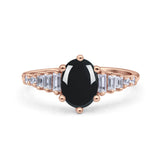 Oval Natural Stone Tapered Baguette Ring