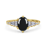 Oval Natural Stone Tapered Baguette Ring