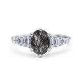 Oval Natural Rutilated Quartz Tapered Baguette Ring 925 Sterling Silver