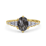 Oval Natural Stone Tapered Baguette Ring