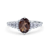 Oval Natural Stone Tapered Baguette Ring