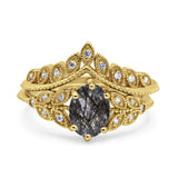 Vintage Oval Leaf Style Chevron Ring