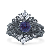 Three Piece Round Leaf Style Bridal Silver Ring