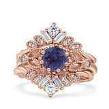 Three Piece Round Leaf Style Bridal Silver Ring