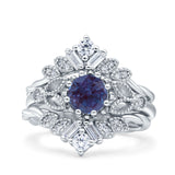 Three Piece Round Leaf Style Bridal Silver Ring