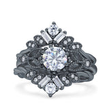 Three Piece Round Leaf Style Bridal Silver Ring