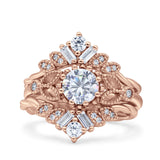 Three Piece Round Leaf Style Bridal Silver Ring