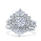 Three Piece Round Leaf Style Bridal Silver Ring