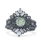 Three Piece Round Leaf Style Bridal Silver Ring