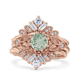 Three Piece Round Leaf Style Bridal Silver Ring