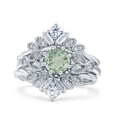Three Piece Round Leaf Style Bridal Silver Ring