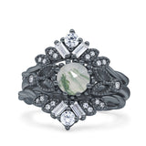 Three Piece Round Leaf Style Bridal Silver Ring