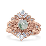 Three Piece Round Leaf Style Bridal Silver Ring