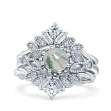 Three Piece Round Leaf Style Bridal Silver Ring