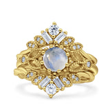 Three Piece Round Leaf Style Bridal Silver Ring