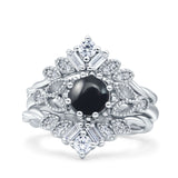 Three Piece Round Leaf Style Bridal Silver Ring