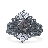 Three Piece Round Leaf Style Bridal Silver Ring