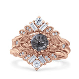 Three Piece Round Leaf Style Bridal Silver Ring