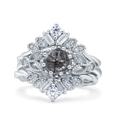 Three Piece Round Leaf Style Bridal Silver Ring