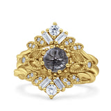 Three Piece Round Leaf Style Bridal Silver Ring