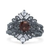 Three Piece Round Leaf Style Bridal Silver Ring
