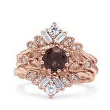 Three Piece Round Leaf Style Bridal Silver Ring