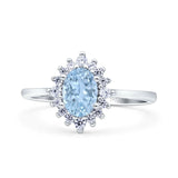Art Deco Oval Natural Aquamarine Halo Floral Cubic Zirconia Ring 925 Sterling Silver