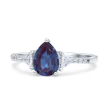 Pear Teardrop Lab Alexandrite Vintage Style Ring 925 Sterling Silver