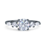 Round Five Stone Marqise Style Silver Ring