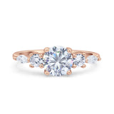 Round Five Stone Marqise Style Silver Ring