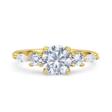 Round Five Stone Marqise Style Silver Ring