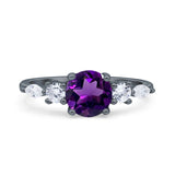 Round Five Stone Marqise Style Silver Ring