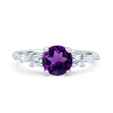 Five Stone Round Natural Amethyst Marquise Style 925 Sterling Silver
