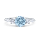 Five Stone Round Natural Aquamarine Marquise Style 925 Sterling Silver