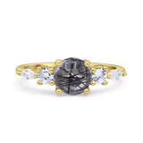 Round Five Stone Marqise Style Silver Ring