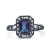 Art Deco Emerald Cut Halo Bridal Ring