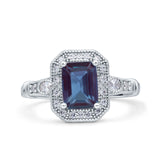 Art Deco Emerald Cut Halo Bridal Ring