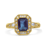 Art Deco Emerald Cut Halo Bridal Ring