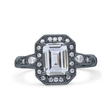 Art Deco Emerald Cut Halo Bridal Ring