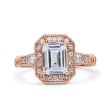 Art Deco Emerald Cut Halo Bridal Ring