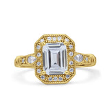 Art Deco Emerald Cut Halo Bridal Ring