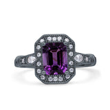 Art Deco Emerald Cut Halo Bridal Ring