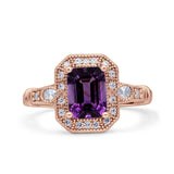 Art Deco Emerald Cut Halo Bridal Ring