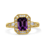 Art Deco Emerald Cut Halo Bridal Ring