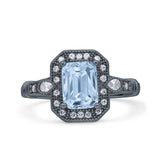 Art Deco Emerald Cut Halo Bridal Ring