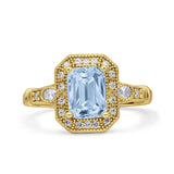 Art Deco Emerald Cut Halo Bridal Ring