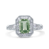Art Deco Emerald Cut Halo Bridal Ring