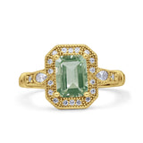 Art Deco Emerald Cut Halo Bridal Ring