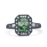 Art Deco Emerald Cut Halo Bridal Ring