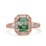Art Deco Emerald Cut Halo Bridal Ring